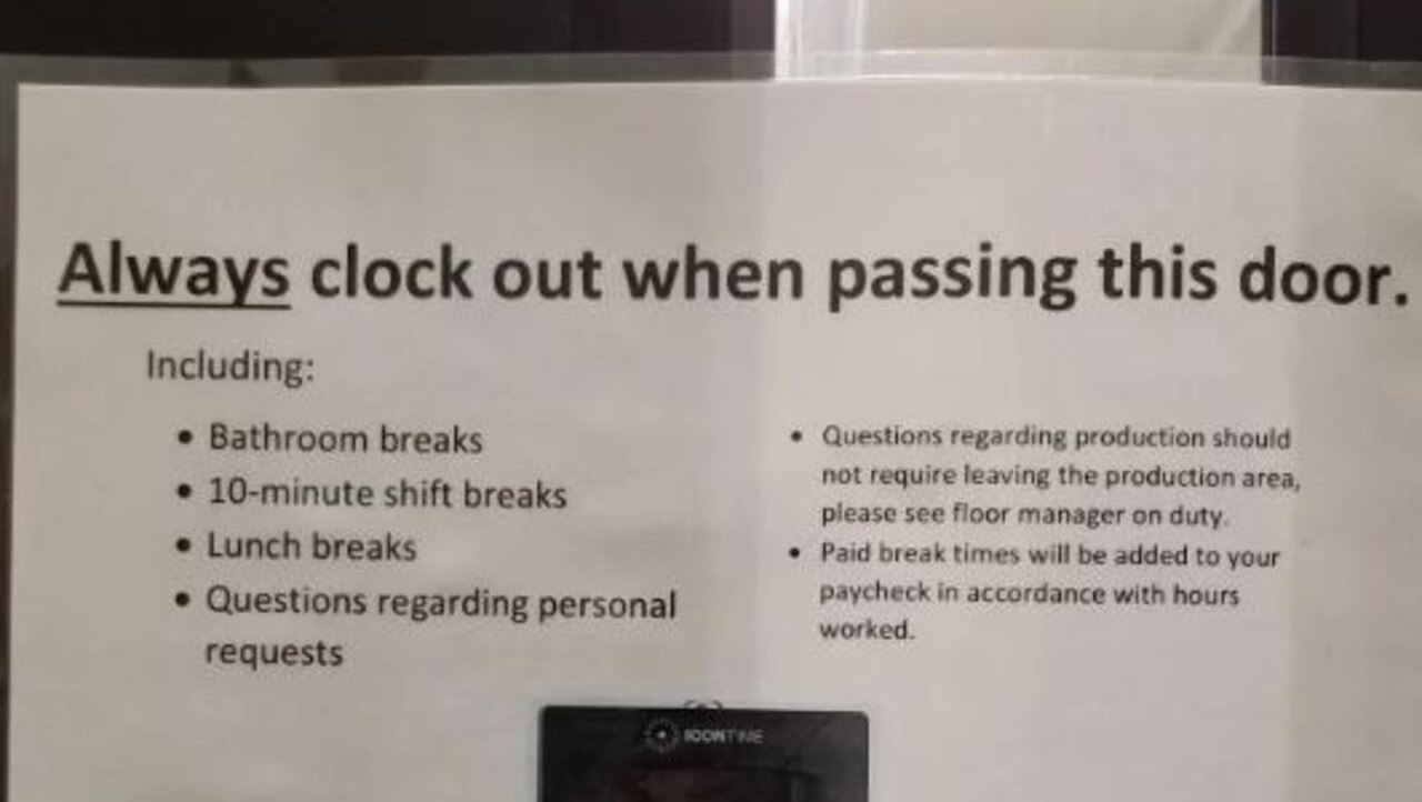 Amerykańska Piekarnia Wegetariańska oferuje ścisłą notatkę, prosząc pracowników o zegar czasu, jeśli korzystają z łazienki?