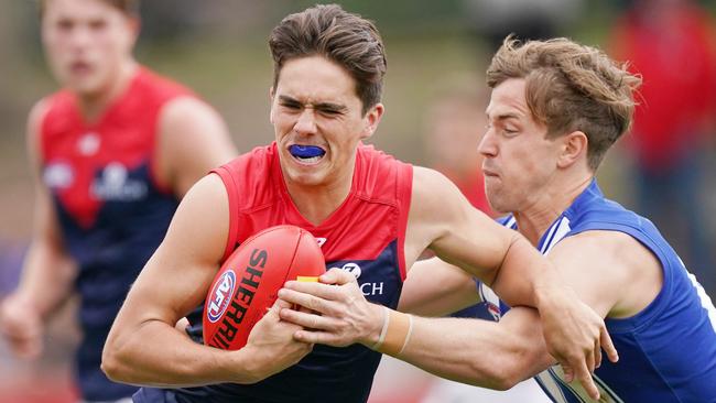 Aaron Nietschke in a rare appearance for the Demons. Picture: AAP