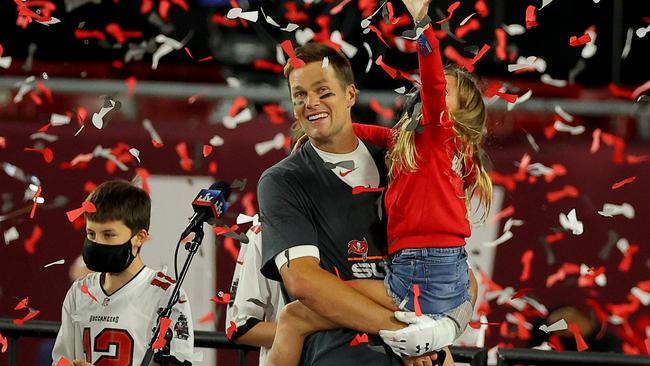 Tom Brady Tampa Bay Buccaneers celebrates with his daughter Vivian at Raymond James Stadium Picture: Getty Images