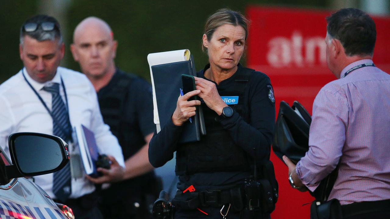 Police at the Bendigo Bank Geelong West branch following the armed robbery on Friday afternoon. Picture: Alan Barber