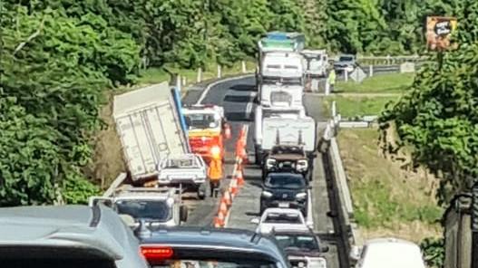 A truck crash has partially closed the Bruce Highway at the bridge over the Russel River. Picture: Brett McKay