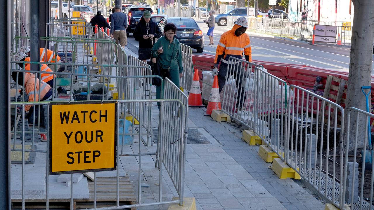 Construction work on Jetty Rd, which is undergoing $60m revamp, resulting in lots of issues for traders and people visiting. Picture: Dean Martin