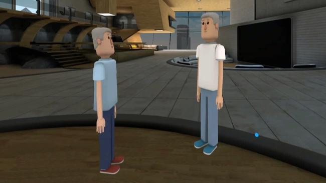 Chris Griffith interviews Eric Romo (left), founder, AltspaceVR from inside virtual reality.