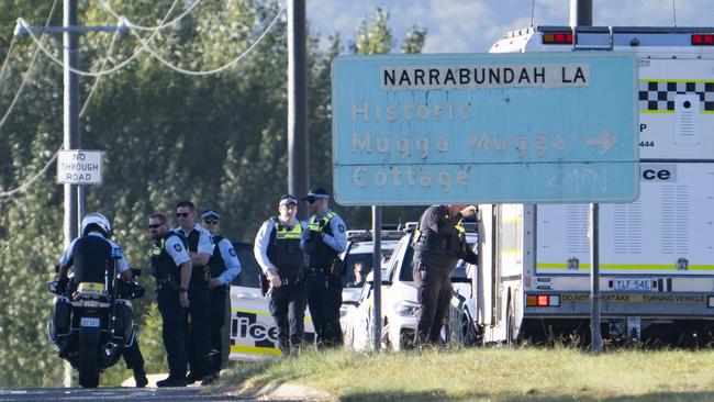 Police set up in Canberra. Picture Martin Ollman