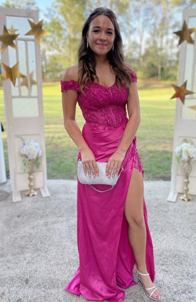 Anjelica Geurts arrives at the 2024 Gympie State High School graduation formal.