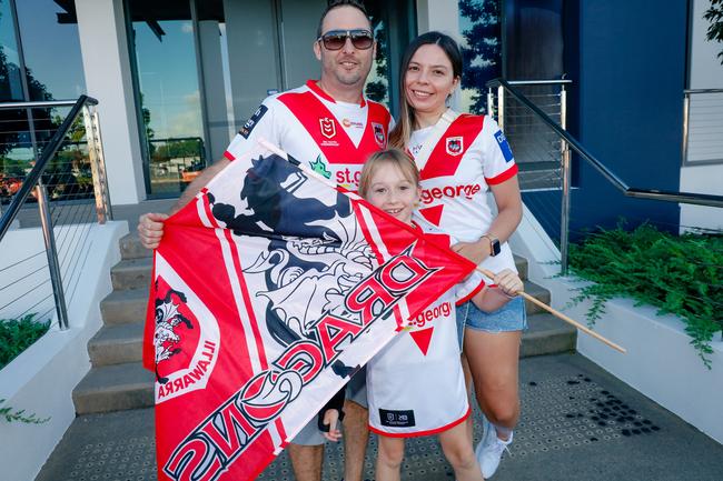 Nathan , Diane and Isla Wolhuter turning out for Round 1 Gold Coast Titans V Dragons is Picture: Glenn Campbell