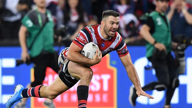 James Tedesco of the Roosters scores a try during the 2019 NRL Grand Final between the Canberra Raiders and the Sydney Roosters at ANZ Stadium in Sydney. Picture: Joel Carrett