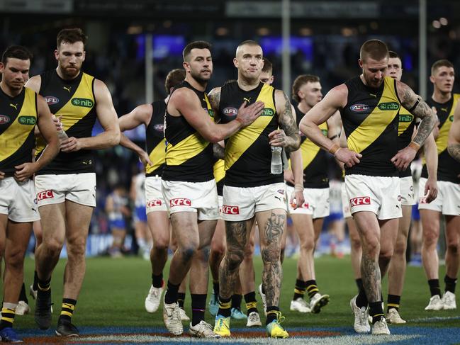 Dustin Martin and Jack Graham walk off Marvel Stadium. Picture: Daniel Pockett/Getty Images