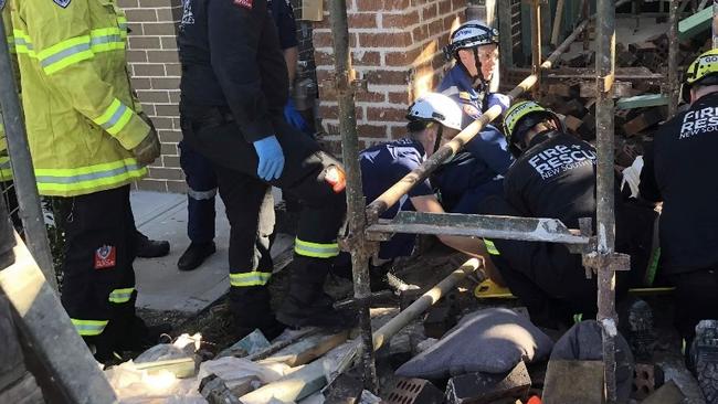 Two men were injured after a building collapsed in Marsden Park on Saturday morning. Picture: Fire and Rescue NSW