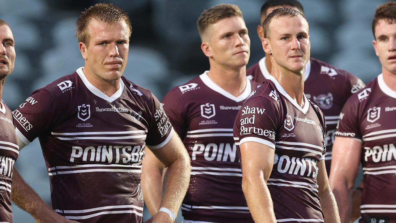Jake Trbojevic and Daly Cherry-Evans of the Sea Eagles.