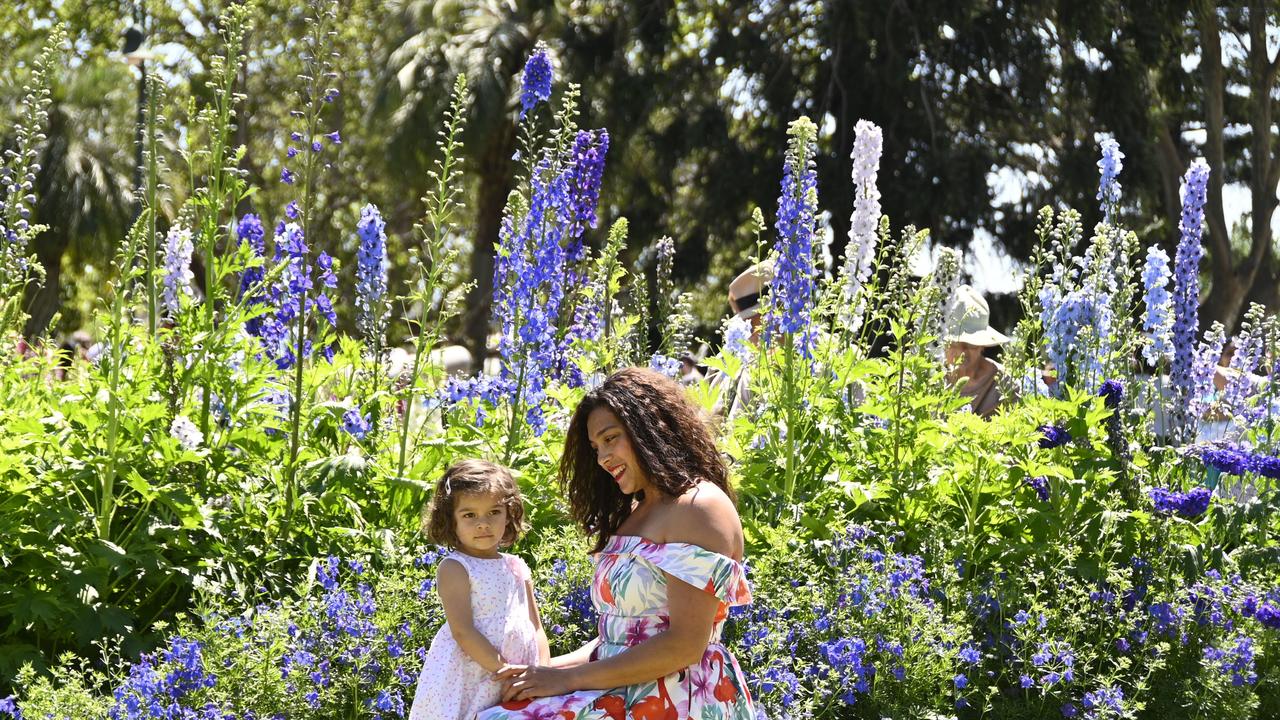 Sarima Chong with her daughter Evie Norman, enjoy the colour of Queen's Park during the Carnival of Flowers.