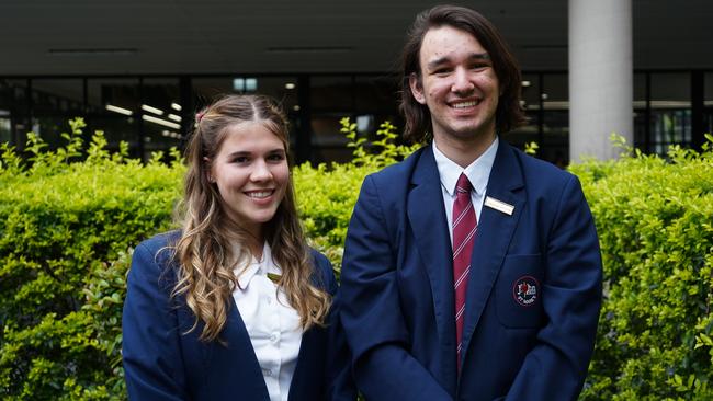 St John XXIII Catholic College Stanhope Gardens captains Courtney O’Reilly, left, and Ethan Zammit