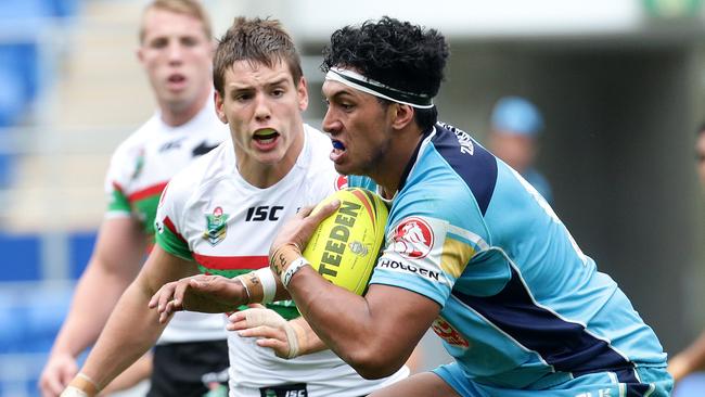 Oshae Tuiasau in action during the Holden Cup Under 20's game between the Gold Coast Titans and the Rabbitohs during his playing days. Picture: Adam Head