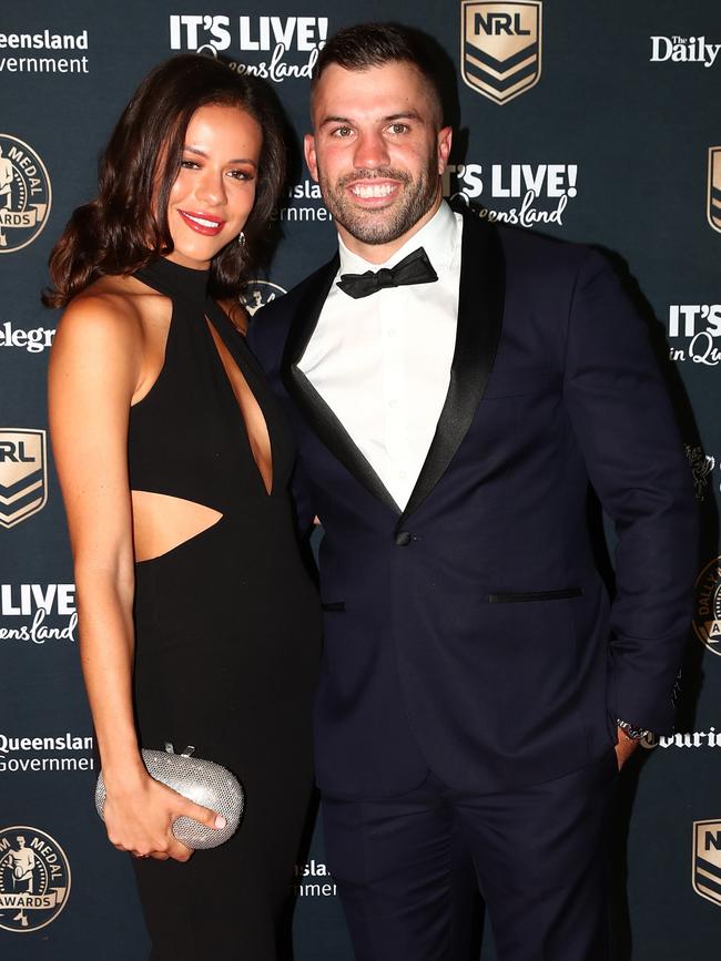 James Tedesco and Maria Glinellis at the NRL 2021 Dally M Awards. Picture: Chris Hyde/Getty Images