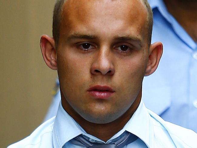 Kieran Loveridge leaves St James Road Court sentencing hearing in custody, for the manslaughter of 18-year-old Thomas Kelly, who was attacked on his first night out in Kings Cross. Loveridge also attacked four other males in a one-hour rampage through the nightclub precinct. Picture: Bradley Hunter