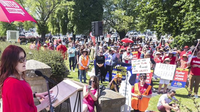 Tasmanian public sector unions march and rally at Hobart, Child Services Officer Karina. Picture: Chris Kidd