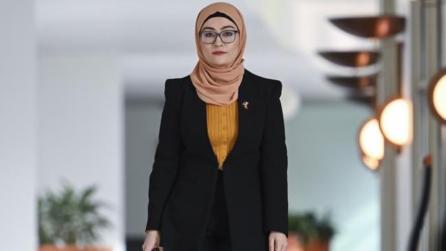 CANBERRA, Australia - NewsWire Photos - July 4, 2024: Senator Fatima Payman holds a press conference at Parliament House in Canberra. Picture: NewsWire / Martin Ollman