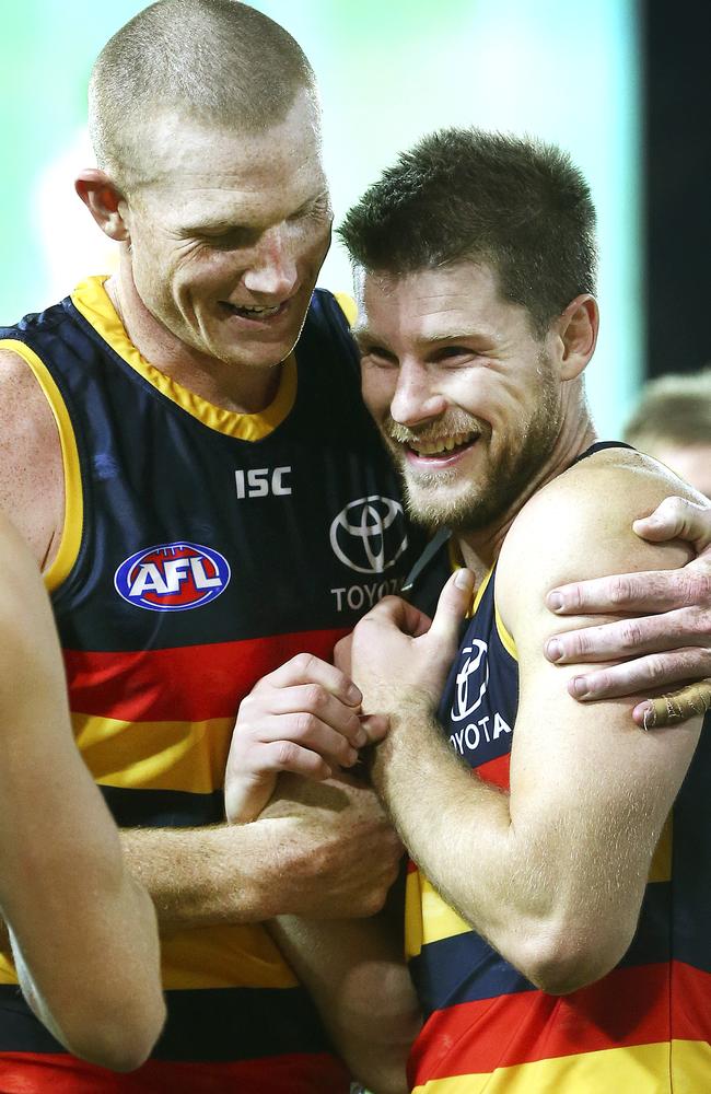 Former Blues now Crows Sam Jacobs and Bryce Gibbs. Picture: SARAH REED