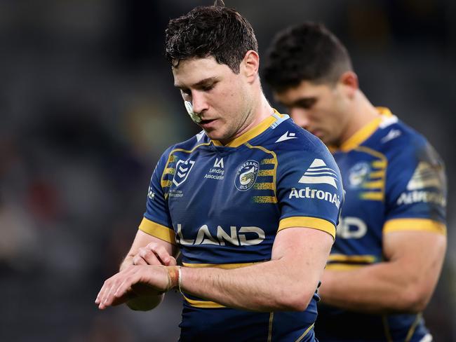 SYDNEY, AUSTRALIA - JULY 21: Mitchell Moses of the Eels looks dejected during the round 19 NRL match between the Parramatta Eels and the Brisbane Broncos at CommBank Stadium, on July 21, 2022, in Sydney, Australia. (Photo by Cameron Spencer/Getty Images)