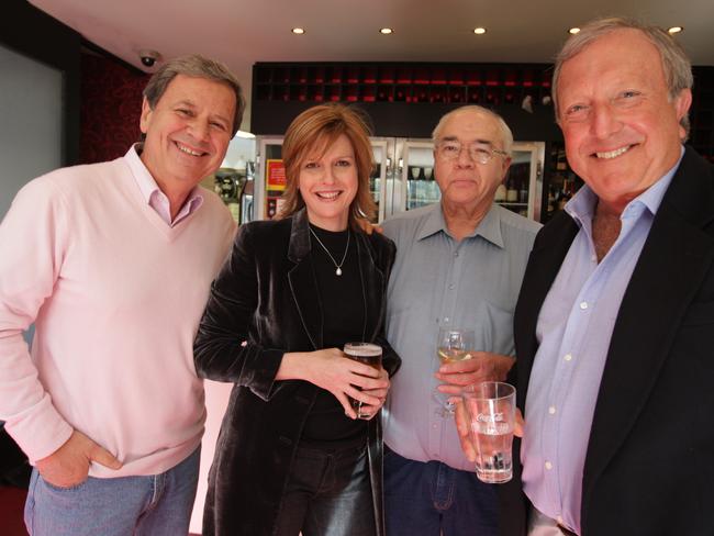 Ray Martin, Ellen Fanning, Laurie Oakes and Jim Whaley at the Union Hotel in North Sydney after the recording of the last Channel Nine Sunday program.