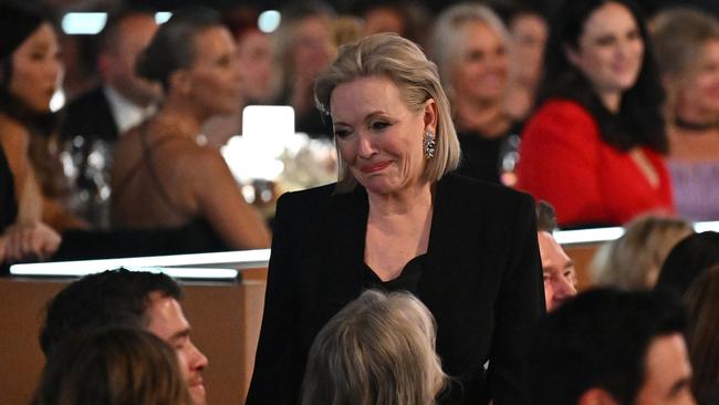 Rebecca Gibney becomes emotional before accepting the Hall of Fame Award. Picture: Getty