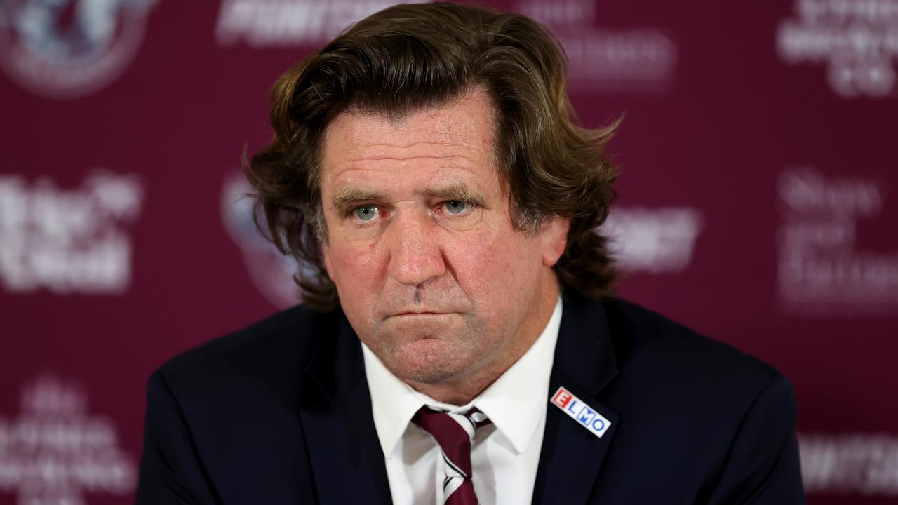 SYDNEY, AUSTRALIA - SEPTEMBER 02: Sea Eagles coach, Des Hasler speaks to the media following the round 25 NRL match between the Canterbury Bulldogs and the Manly Sea Eagles at Accor Stadium, on September 02, 2022, in Sydney, Australia. (Photo by Brendon Thorne/Getty Images)