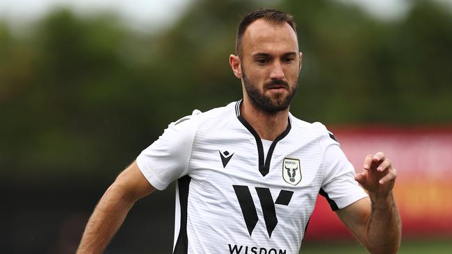 Ivan Franjic warming up prior to the A-League match between Macarthur FC and the Central Coast Mariners at Campbelltown Stadium.