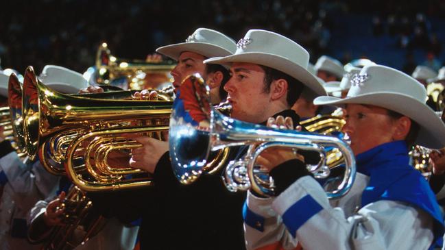 The marching band performs during dress rehearsal for the Sydney Opening Ceremony.