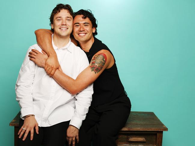 Lukas Radovich and his partner, Australian Kelpies player, Liam Forcadilla, agree their frits date was their best date. Picture: Rohan Kelly
