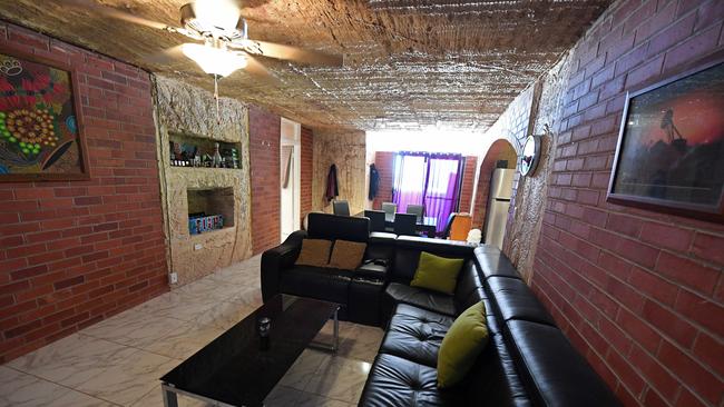 A lounge room in one of the underground dugouts at Coober Pedy. Picture: Tom Huntley