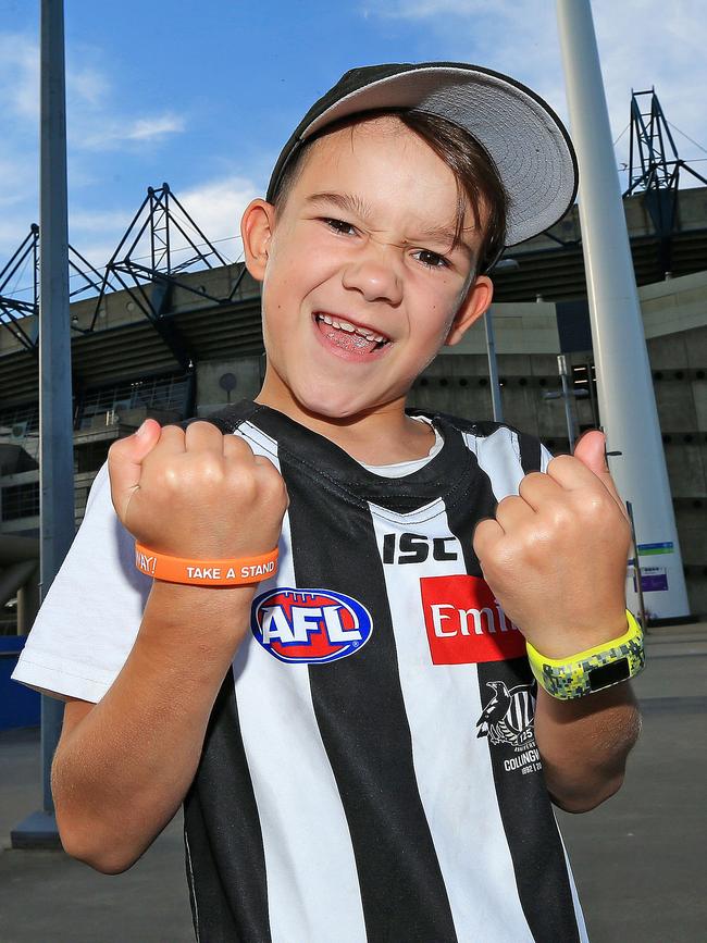 Collingwood supporter Kobe, 8. Picture: Mark Stewart