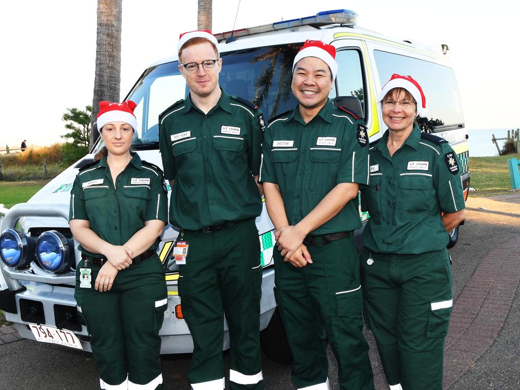 Mel Crompton, Lachie Wilton, Felix Ho and Diana Mosca at the Darwin Santa Fun Run in July at Mindil Beach. Picture Katrina Bridgeford