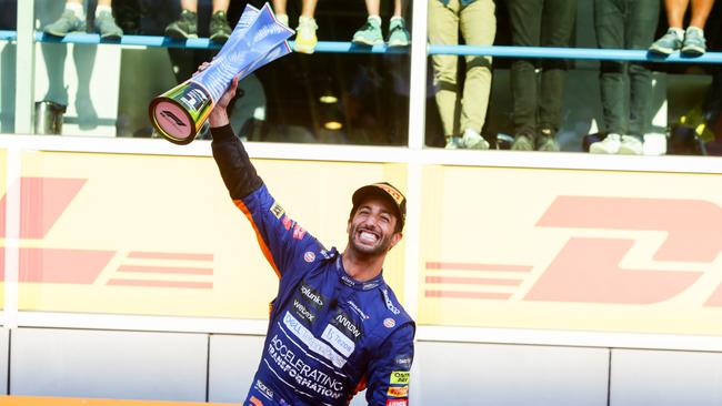 Ricciardo celebrating his victory in the Italian Grand Prix. Picture: Peter Fox/Getty Images