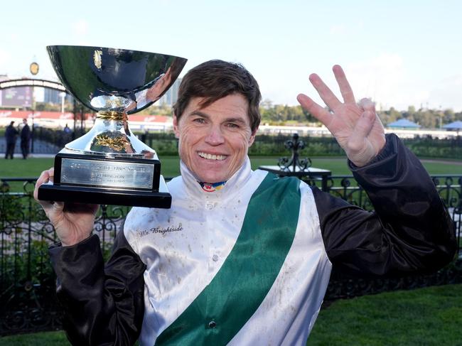 Presentations after Mr Brightside (NZ) ridden by Craig Williams wins the Crown Makybe Diva Stakes at Flemington Racecourse on September 14, 2024 in Flemington, Australia. (Photo by Jay Town/Racing Photos via Getty Images)