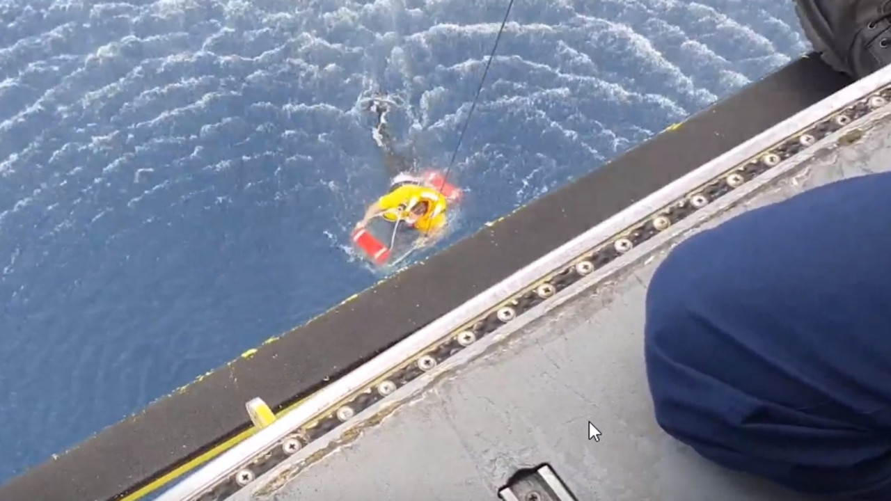 The RACQ LifeFlight Rescue helicopter crew were able to wince the two men to safety. Picture: Supplied