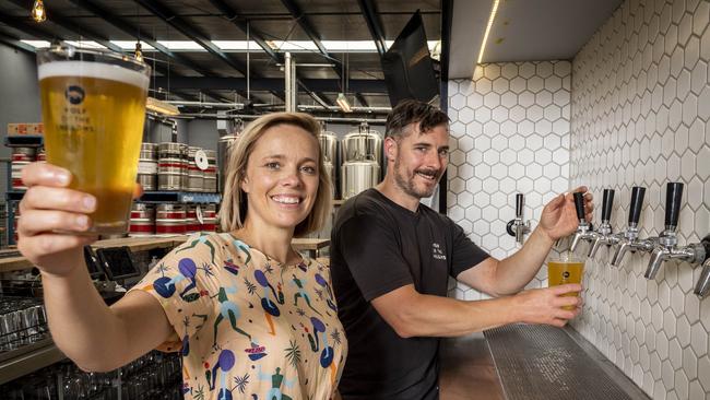 Scott and Renae McKinnon at Wolf of the Willows brewery in Mordialloc. Picture: Jake Nowakowski