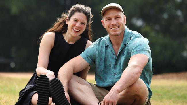 Australian rugby union player David Pocock with his wife Emma Pocock. Picture: Brett Costello