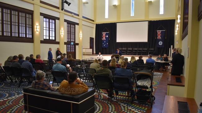 The crowd at the Rockhampton Regional Council chambers on June 21 for the unpaid rates auction hosted by Trent Neven of LJ Hooker Rockhampton.