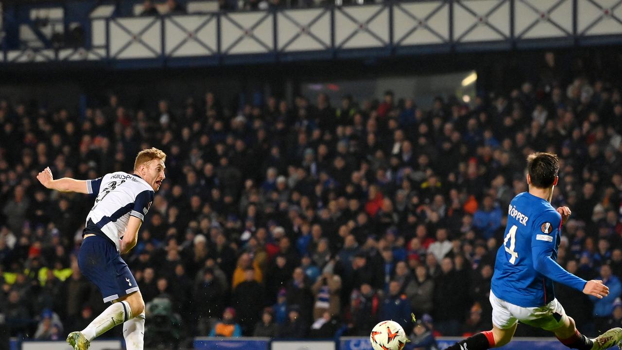 Dejan Kulusevski of Tottenham Hotspur scores against Rangers. Picture: Stu Forster/Getty Images