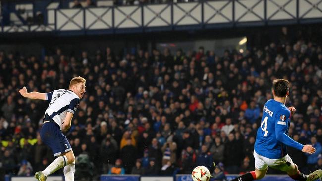 Dejan Kulusevski of Tottenham Hotspur scores against Rangers. Picture: Stu Forster/Getty Images