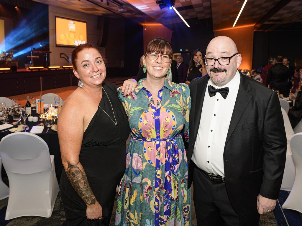 At the Business disAbility Awards of Australia are (from left) Ellie Dunn, Jade Morgan and Andrew Nipperess at Edmund Rice Cultural Centre, Saturday, May 17, 2025. Picture: Kevin Farmer