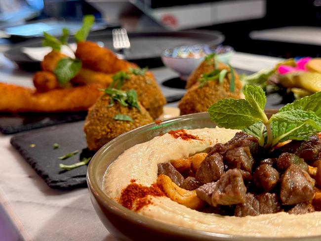 Hommus with lamb and nuts at Zayt and Zaatar, Rundle St, Adelaide