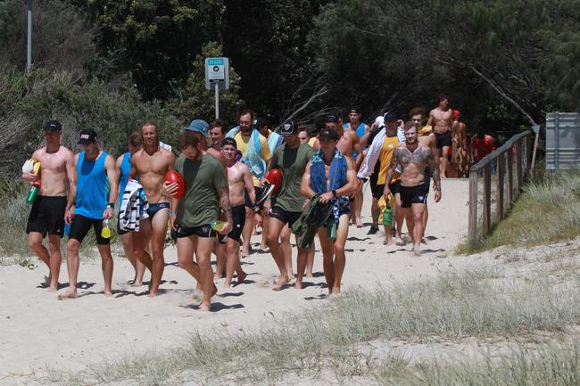 The Southport Sharks VFL team during a preseason training camp at Tallebudgera Beach. Picture: Mike Batterham