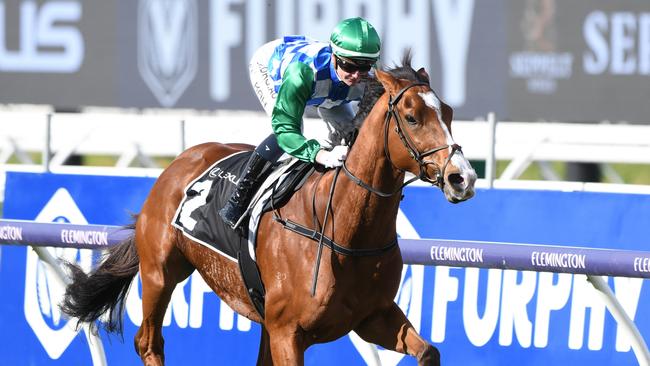 Jamie Kah got on the board at Flemington with Grand Promenade in the Lexus Banjo Paterson Series Final. Picture: Getty Images