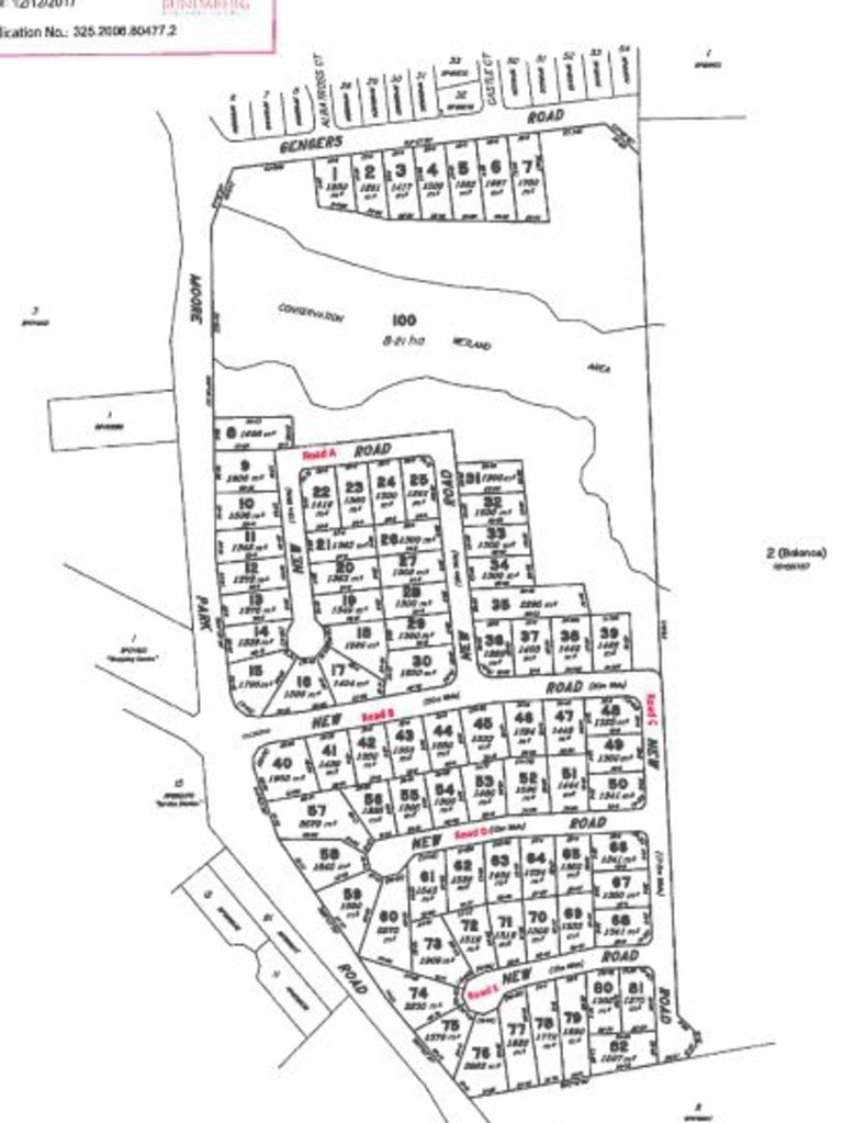 A diagram from the planning approval in 2017 showing the subdivision of two blocks into 84.