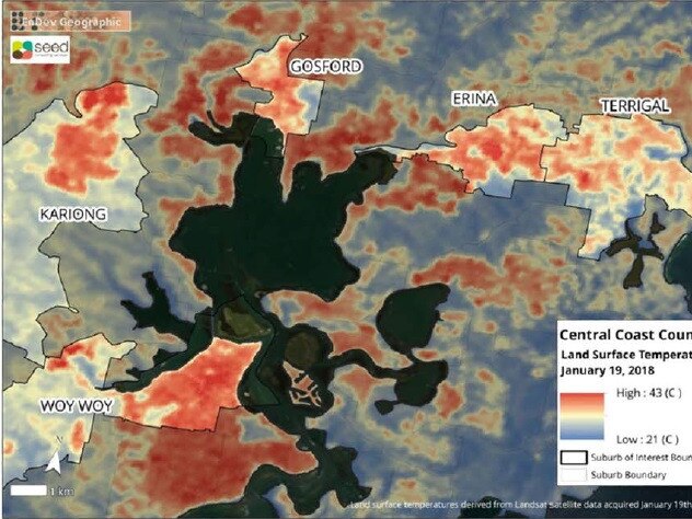 Land Surface Temperature Map Central Coast 2018.