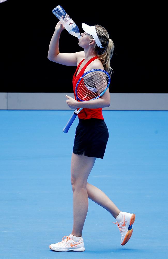 Sharapova during a practice session in Melbourne on January 13. Picture: Colleen Petch