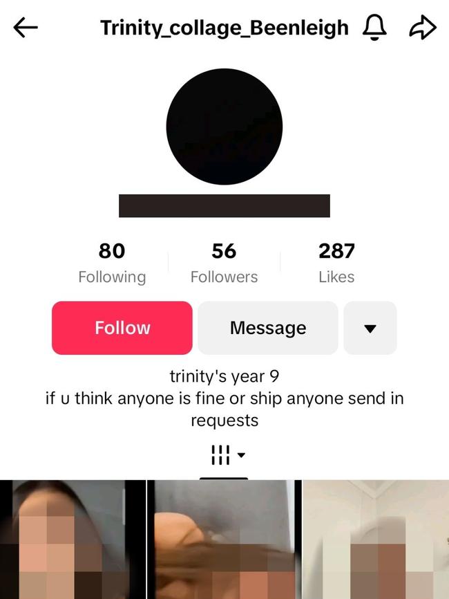 An account was created to rate students at Trinity College Beenleigh. Picture: TikTok