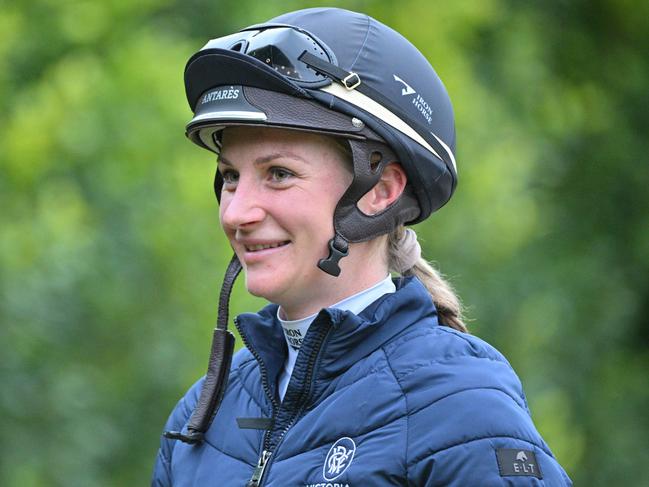 MELBOURNE, AUSTRALIA - NOVEMBER 02: Jamie Kah is seen after riding her Melbourne Cup ride More Felons during a trackwork session at Flemington Racecourse on November 02, 2023 in Melbourne, Australia. (Photo by Vince Caligiuri/Getty Images)