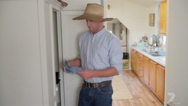 Farmer Dean made space in his wardrobe for Teegan, but it wasn't enough. Photo: Seven
